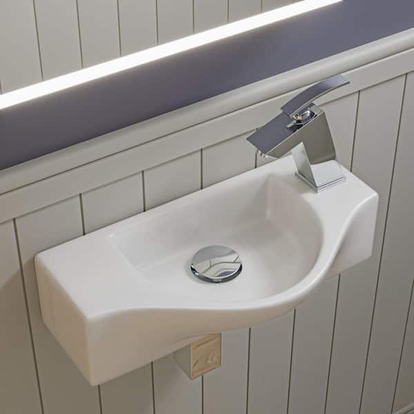 17.75 in. Wall Mount Porcelain Rectangular Sink Basin in White