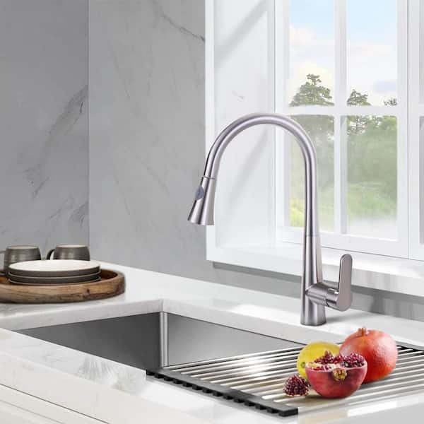 Maincraft Single Handle Pull Down Sprayer Kitchen Faucet in Brushed Nickel with CUPC Certification in Stainless Steel