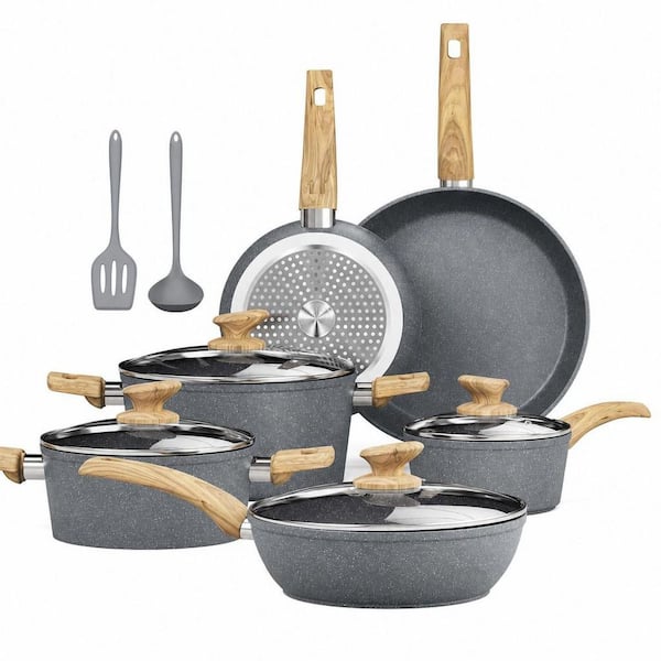 Pots and Pans Set Non Stick - 12 Piece Induction Kitchen Cookware Sets, Gray Granite Nonstick Cooking Pans Set