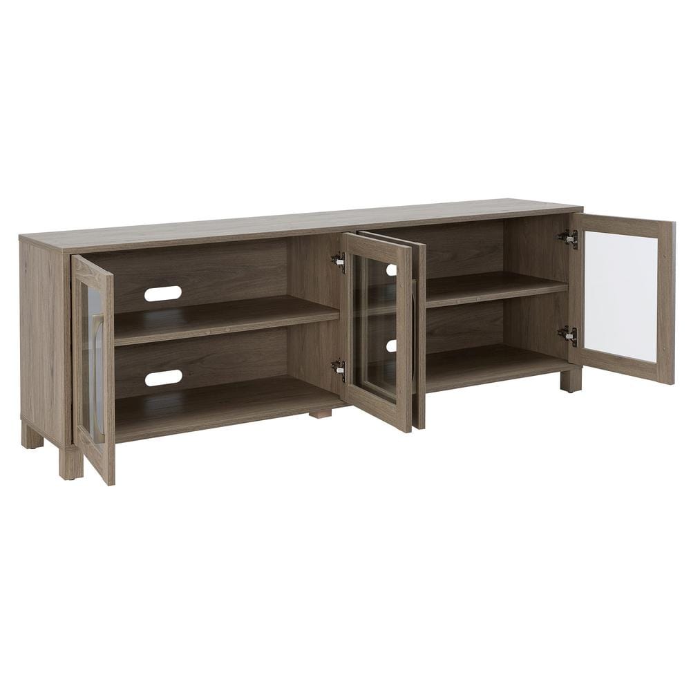 Antiqued Gray 68" Classic TV Stand with Brass Hardware