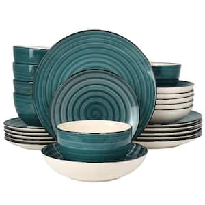 Gia 24-Piece Round Stoneware Dinnerware Set in Dark Green