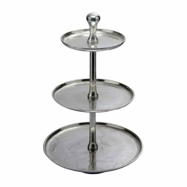 HomeRoots Amelia 15 in. W x 24 in. H x 15 in. D Round Silver Stainless Steel Dinnerware and Serving Storage