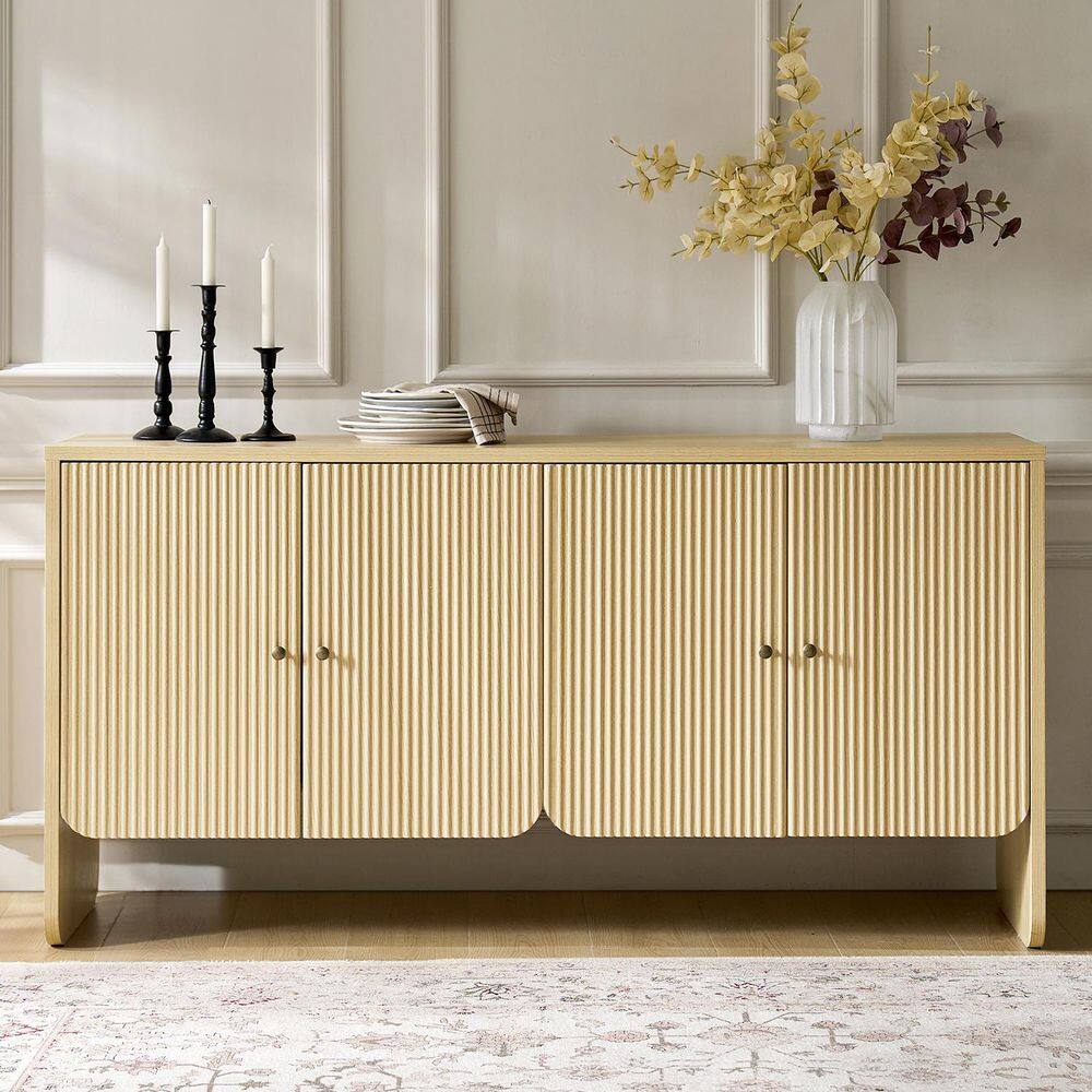 JAYDEN CREATION Phyllis Oak Wood 63 in. 4-Door Sideboard with