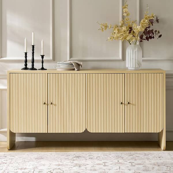 JAYDEN CREATION Phyllis Oak Wood 63 in. 4-Door Sideboard with Grooved Panel Design and Adjustable Shelves