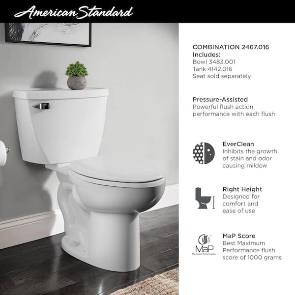 Cadet 2-Piece 1.6 GPF Tall Height Pressure-Assisted Elongated Toilet in White, Seat Not Included Cadet 2-Piece 1.6 GPF Tall Height Pressure-Assisted Elongated Toilet in White, Seat Not Included