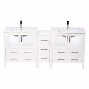 Torino 72 in. Double Vanity in White with Ceramic Vanity Top in White w/ White Basins and Mirrors (Faucet Not Included)