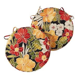 18 in. x 18 in. Aloha Black Round Outdoor Seat Cushion (2-Pack)