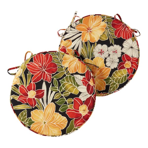 Greendale Home Fashions 18 in. x 18 in. Aloha Black Round Outdoor Seat Cushion (2-Pack)