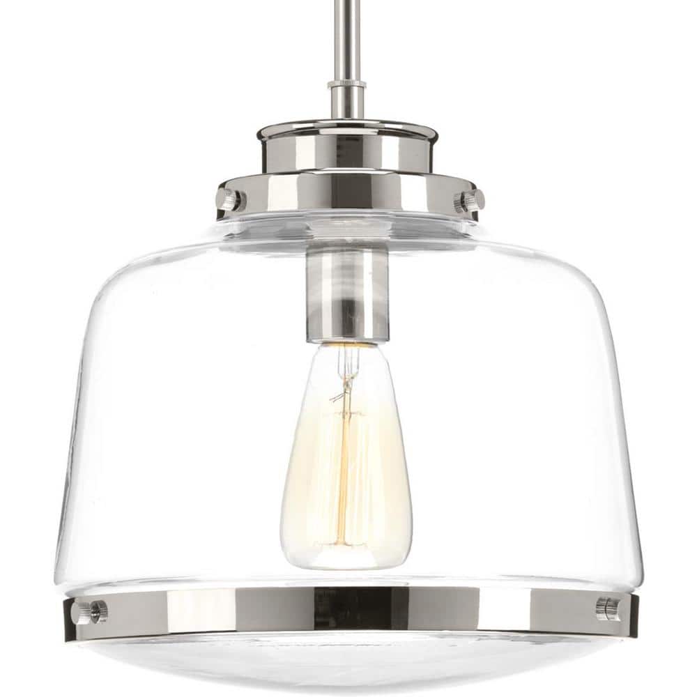 Polished Nickel Mini Drum Pendant with Glass Shade