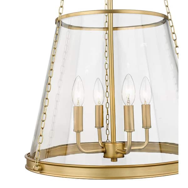 Prescott 18 in. 4-Light Empire Pendant Rubbed Brass with Clear