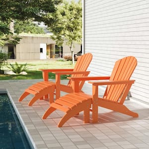 Mason Orange 4-Piece Poly Plastic Outdoor Patio Classic Adirondack Fire Pit Chair Set With 2-Chairs and 2-Ottomans