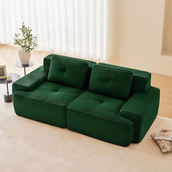 82 in Modern Straight Arm Corduroy L-Shaped Modular Sectional Sofa