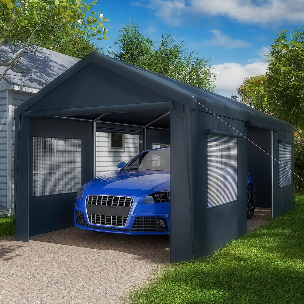 INMITOM 10 ft. x 20 ft. Heavy-Duty Carport-Portable Garage with Roll-Up Windows, Removable Sidewalls, Waterproof & UV Resistant