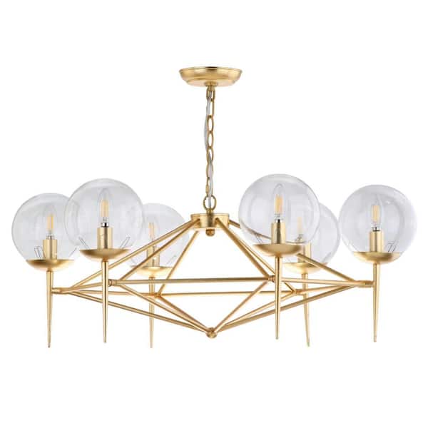 Greyor 6-Light Gold Chandelier Lighting with Clear Globe Shade