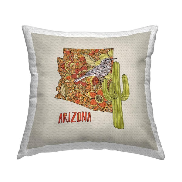 Arizona State Cactus Florals Multi-Color Square Outdoor Throw Pillow