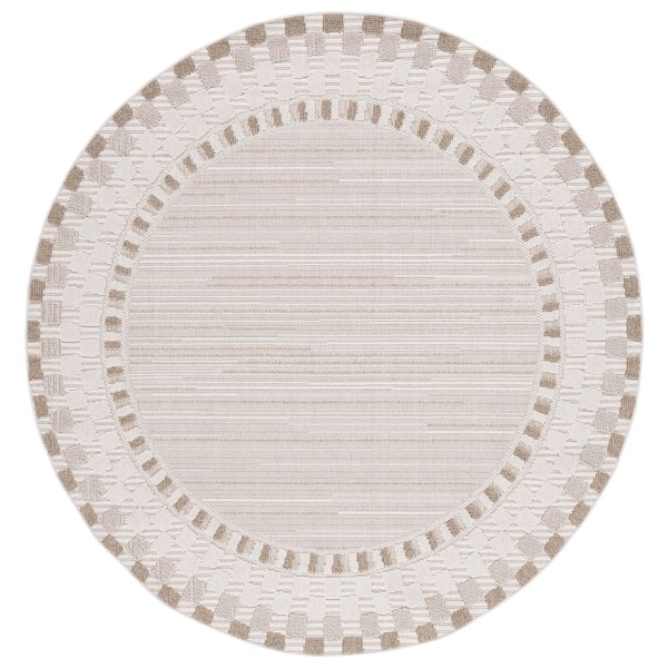 SAFAVIEH Global Beige/Light Beige 7 ft. x 7 ft. Round Border Indoor/Outdoor Area Rug