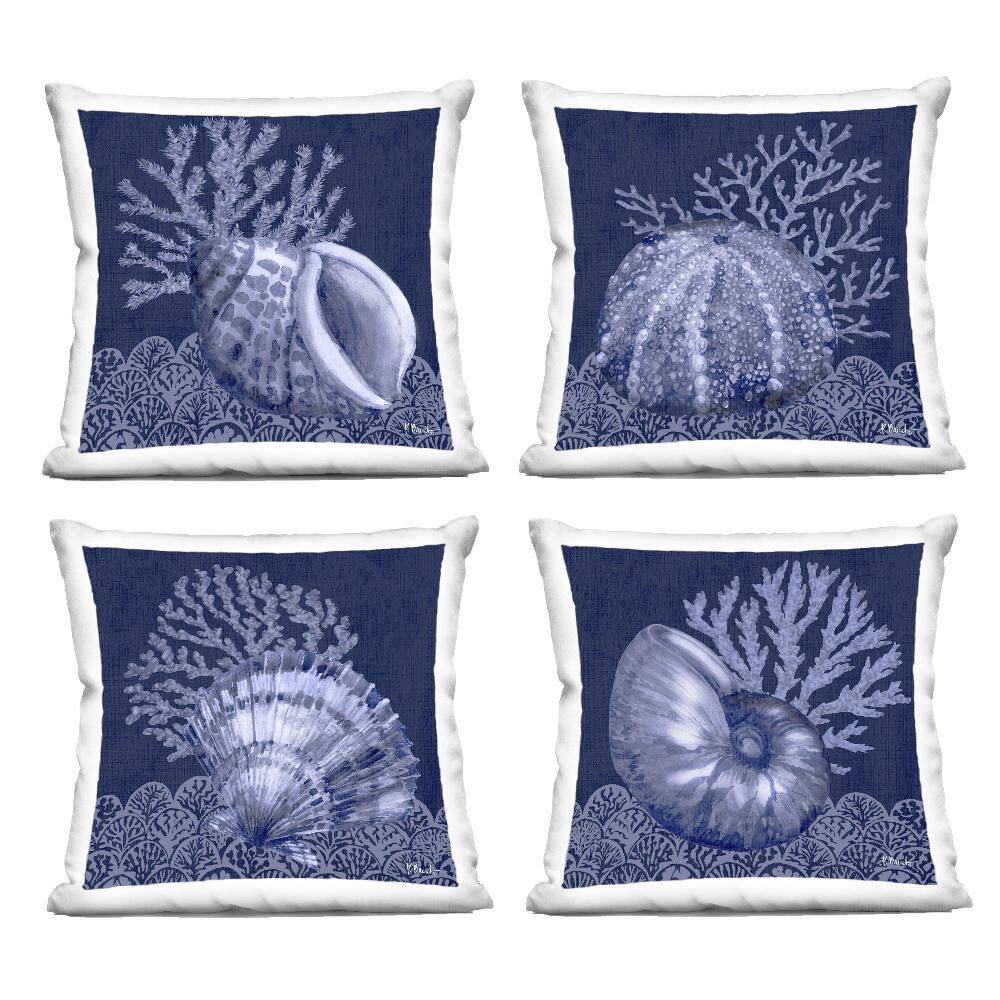 Indigo Nautical Seashells Blue Print Polyester 18 in. x 18in. Throw Pillow, Set of 4 price history on PriceWatchPro