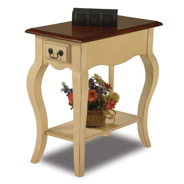 Leick Home 12.5 in. W x 23.25 in. D Ivory French Cabriole Leg 1-Drawer Wood Rectangle Side Table with Shelf