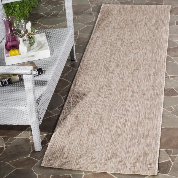 Courtyard Beige 2 ft. x 8 ft. Solid Indoor/Outdoor Patio  Runner Rug