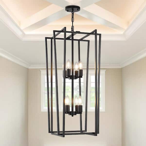 Magic Home 8 Light Modern Chandelier Semi Flush Mount Ceiling Light Fixture in Black for Dining Room Hallway Entryway Bedroom