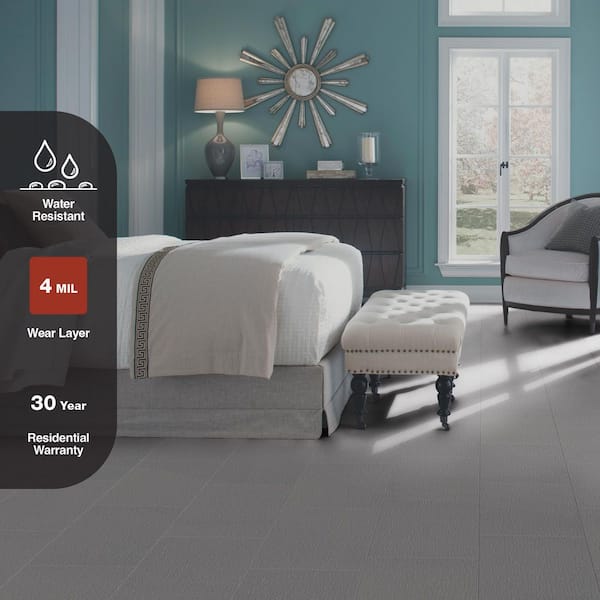 Gray Linear 4 MIL x 12 in. W x 24 in. L Peel and Stick Water Resistant Vinyl Tile Flooring (20 sqft/case)