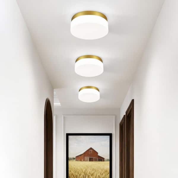 GMGSROM 11.4 in. LED Gold Flush Mount With Milky White Glass Shade