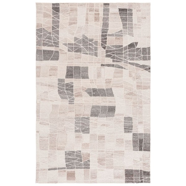 Pine 4 ft. x 6 ft. Ivory/Light Brown Abstract Tile Area Rug
