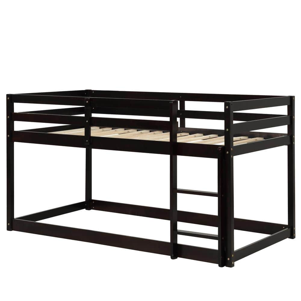 URTR Twin Over Twin Floor Bunk Bed with Safety Guardrail and Climbing ...