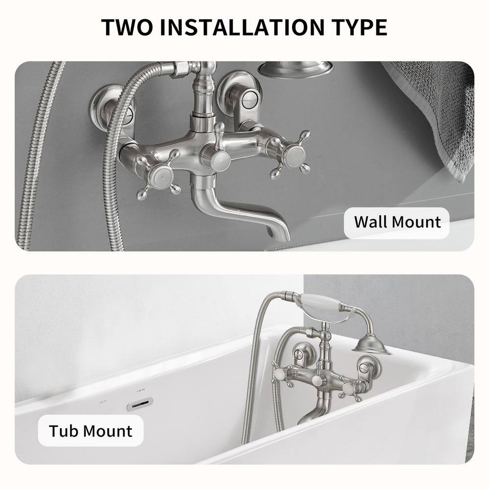 Brushed Nickel Double Handle Wall Mount Tub Faucet