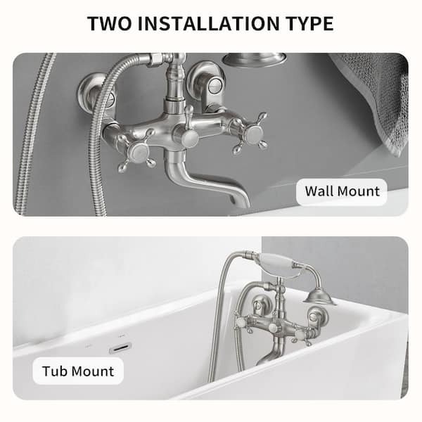 BWE 3-Handle Claw Foot Tub Faucet with Telephone Shaped Hand