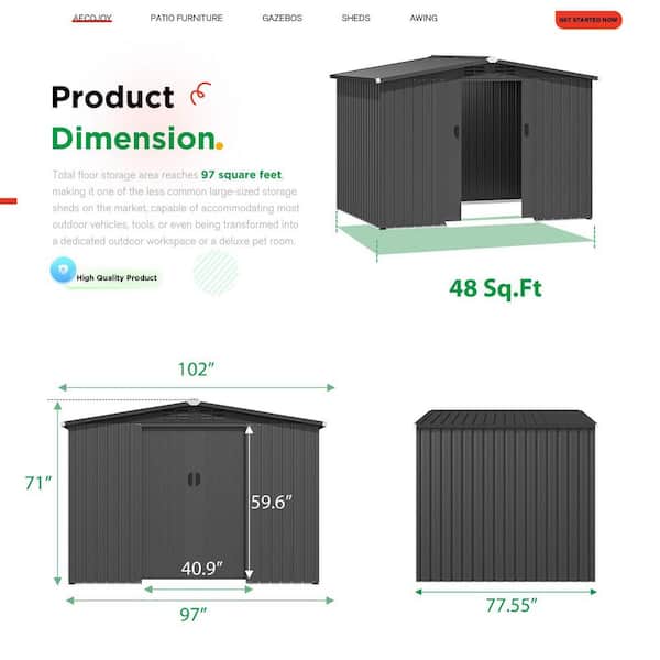 AECOJOY 8 ft. W x 6 ft. D Metal Shed with Design of Lockable Doors