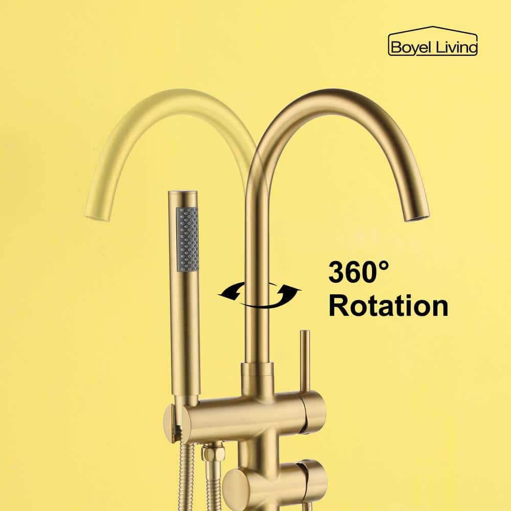 Brushed Gold Double Handle Floor Mount Tub Filler