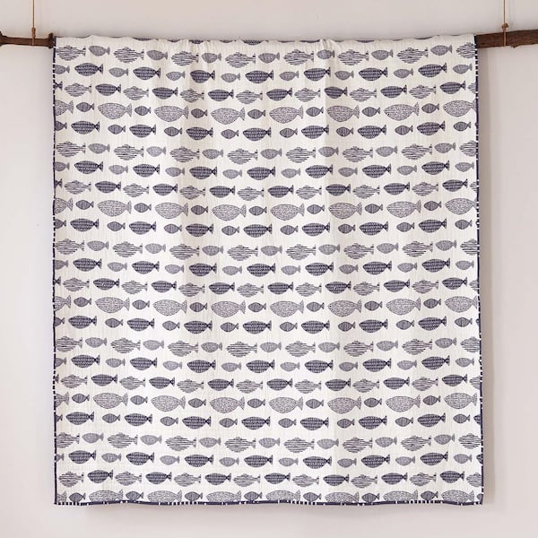 LEVTEX HOME Bakio 2-Piece Navy and White Cotton Twin Quilt