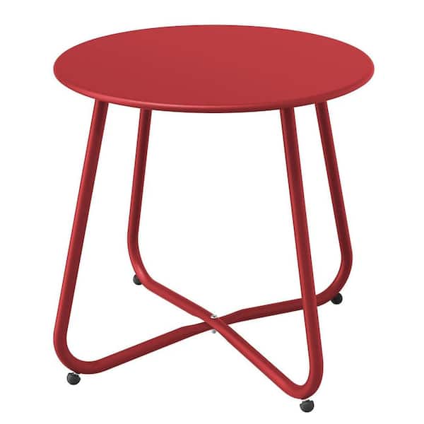 18 in. Outdoor Side Table Round End Table Accent Table for Bistro Balcony Apartment, Red