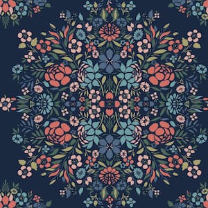 Blue Medallion Floral Vinyl Peel and Stick Matte Wallpaper