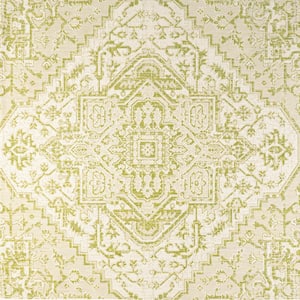 Estrella Bohemian Medallion Textured Weave Cream/Green 5 ft. Square Indoor/Outdoor Area Rug