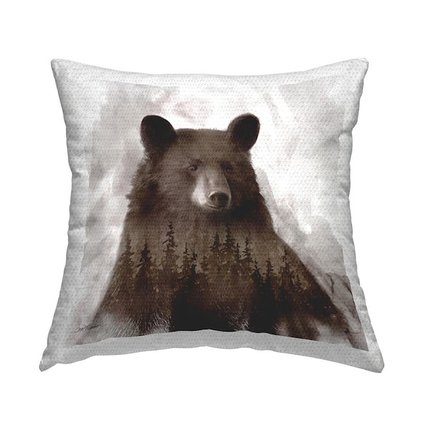 Stupell Industries Woodland Brown Bear Portrait Abstract Pine Tree Forest Brown Square Outdoor Throw Pillow