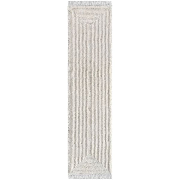 Marina Monroe Modern Solid Shag, Ivory 2 ft. 7 in. x 9 ft. 10 in. Runner, Area Rug