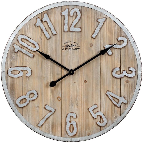 FirsTime & Co. 34 in. Silver Bellingham Shiplap Wall Clock
