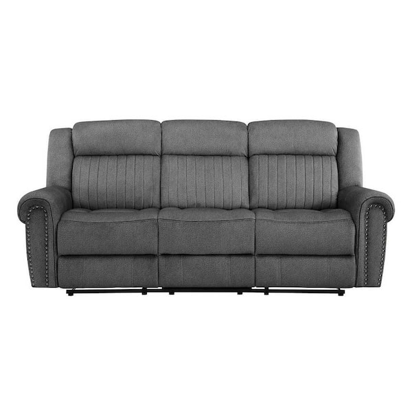 EVERGLADE HOME Abington 89 in. W Rolled Arm Microfiber Straight Double Reclining Sofa in Black