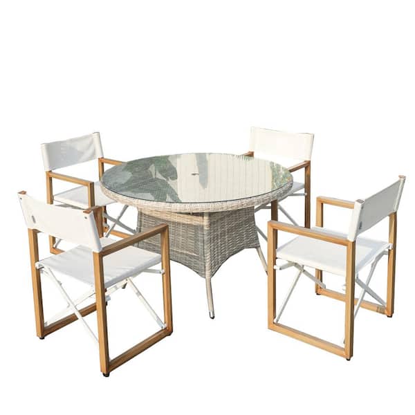 Wish 5-Piece Off-White Wicker and Aluminum Round Outdoor Dining Set