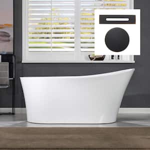 Wayne 59 in. Acrylic FlatBottom Single Slipper Bathtub with Oil Rubbed Bronze Overflow and Drain Included in White