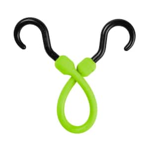 12 in. Polyurethane Bungee Cord with Molded Nylon Hooks in Safety Green
