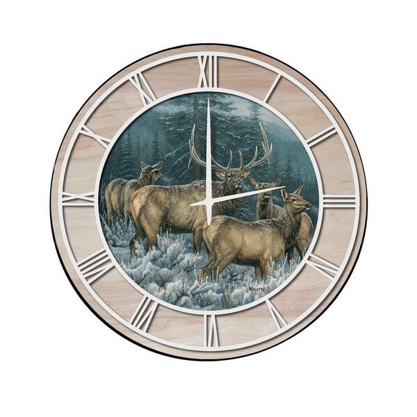 Unbranded "Broken Silence" Woodgrain Accent and White Numbers Imaged Wall Clock