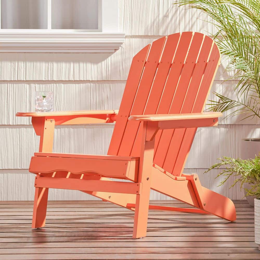 34.25 High Outdoor Acacia Wood Adirondack Chair, Orange Wide Armrest Pat