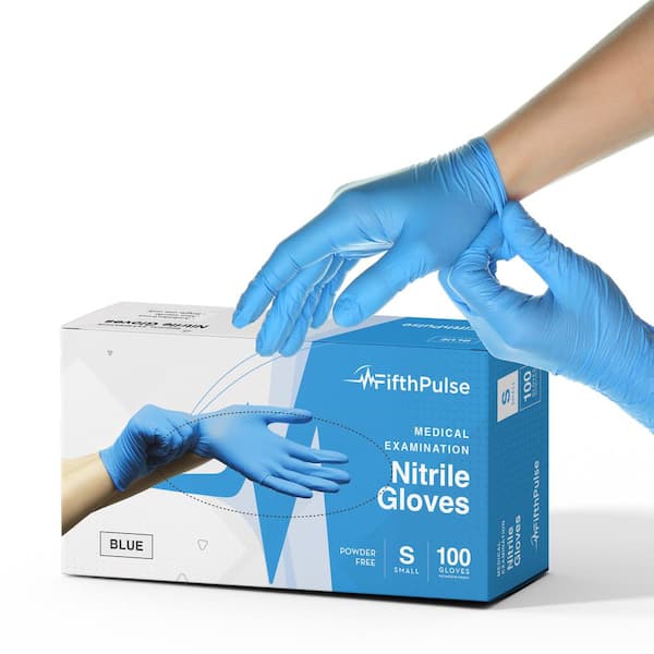 FifthPulse Small Nitrile Exam Latex Free and Powder Free Gloves in Blue - Box of 100