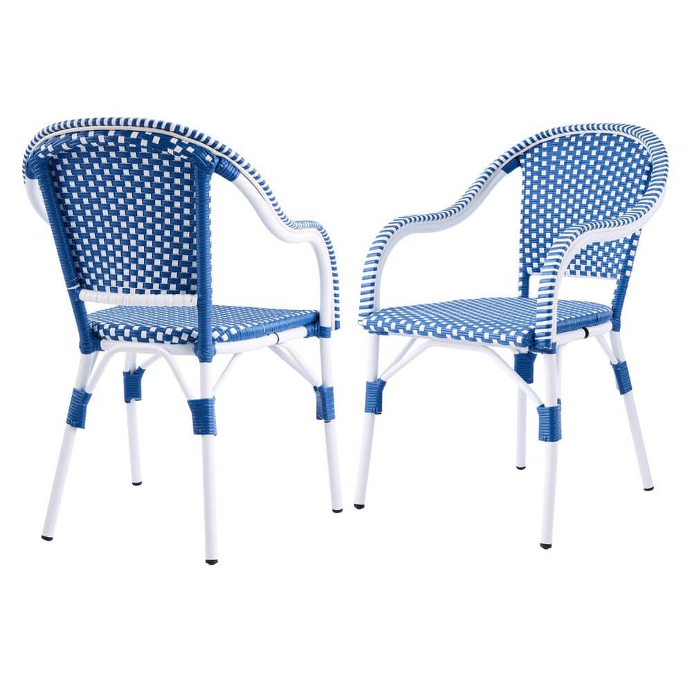 Lincoln White+Blue Wicker Outdoor Patio Dining Chair Set of 2 price history on PriceWatchPro