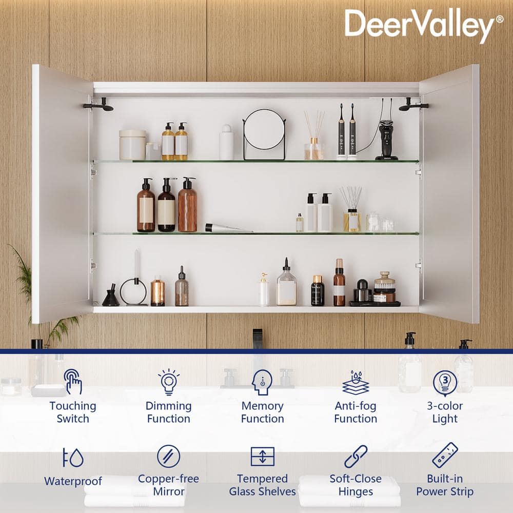 48'' Wide White LED Wall Mounted Medicine Cabinet with Mirror
