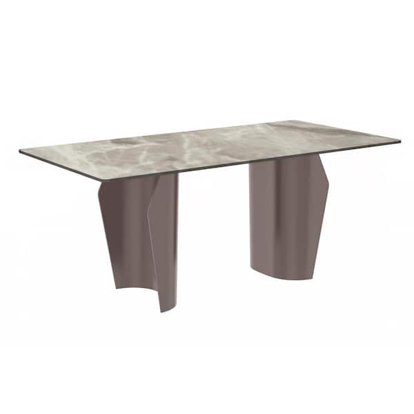 Leisuremod Zelan Modern Deep Grey Stone 70.86 in. Trestle Dining Table, Seats 8