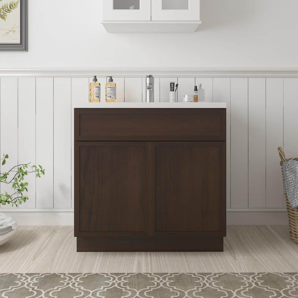 33 in. W x 21 in. D x 32.5 in. H 2-Doors Bath Vanity Cabinet without Top in Brown (Unassembled) price history on PriceWatchPro